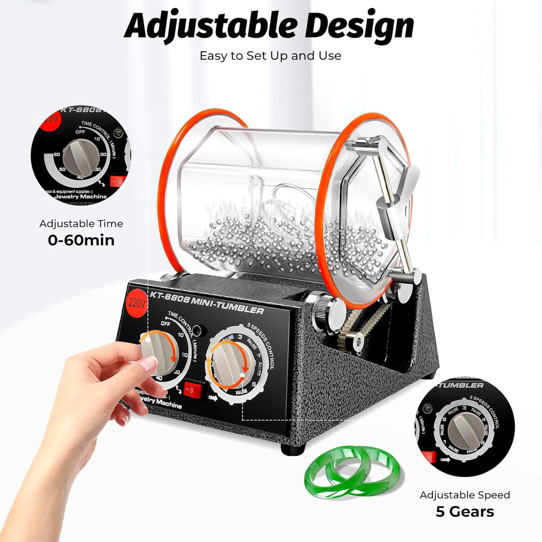 Rotary Tumbler Poliertrommel, 3KG Schmuck Poliermaschine mit 4 Geschwindigkeitssteuerung und Timer,