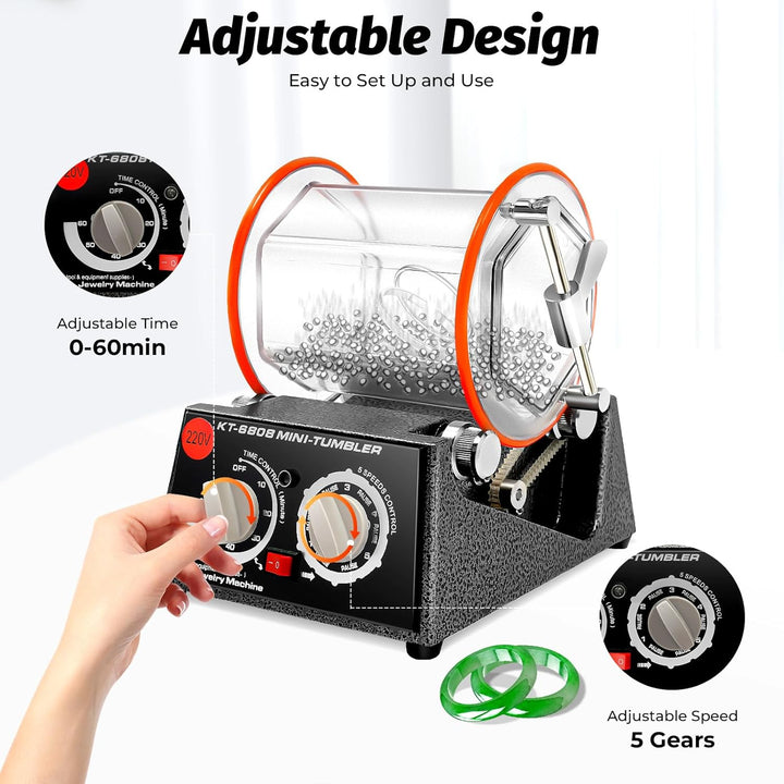 Rotary Tumbler Poliertrommel, 3KG Schmuck Poliermaschine mit 4 Geschwindigkeitssteuerung und Timer,