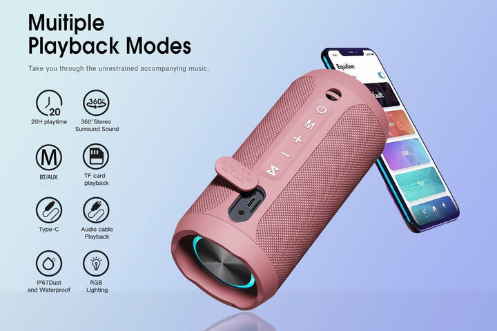 EDUPLINK Portable Bluetooth Box für Frauen – Kabelloser Mini-Lautsprecher in Rosa mit LED, Tragbar &