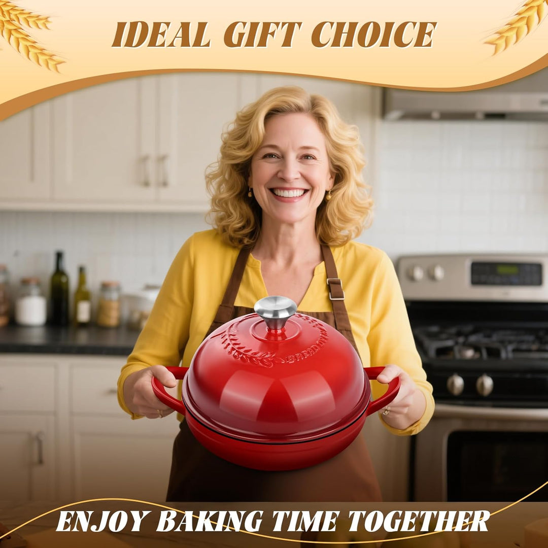 NZQXJXZ Gusseisen Topf Brot Backen 5.7L, Bräter Emaille Schmortopf mit Deckel und Griffen, 26 cm Dut