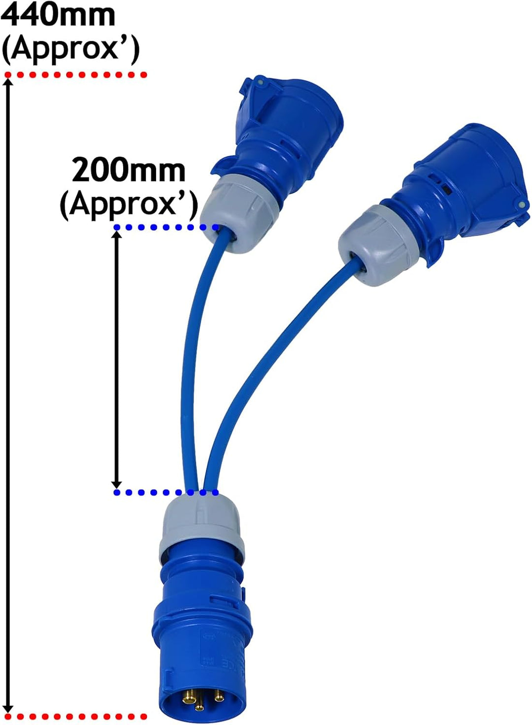 SPARES2GO 16-A-Splitterkabel, 240 V, für Wohnwagen und Wohnmobile, 2-Wege-Anschluss, Y-Stück, 2 x 16