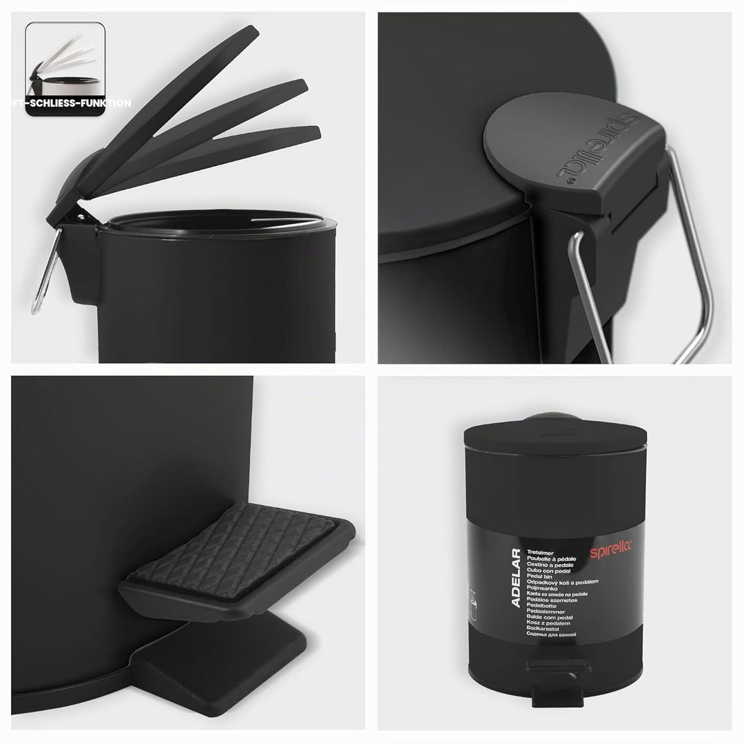 Spirella Kosmetikeimer 3L Schwarz Edelstahl mit Absenkautomatik, Anti-Fingerabdruck, Softclose, gros