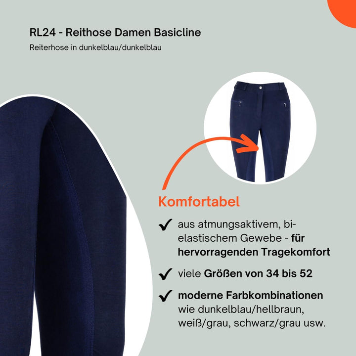 RL24 - Damen Reithose Vollbesatz BASICLINE 34 Dunkelblau/Dunkelblau, 34 Dunkelblau/Dunkelblau