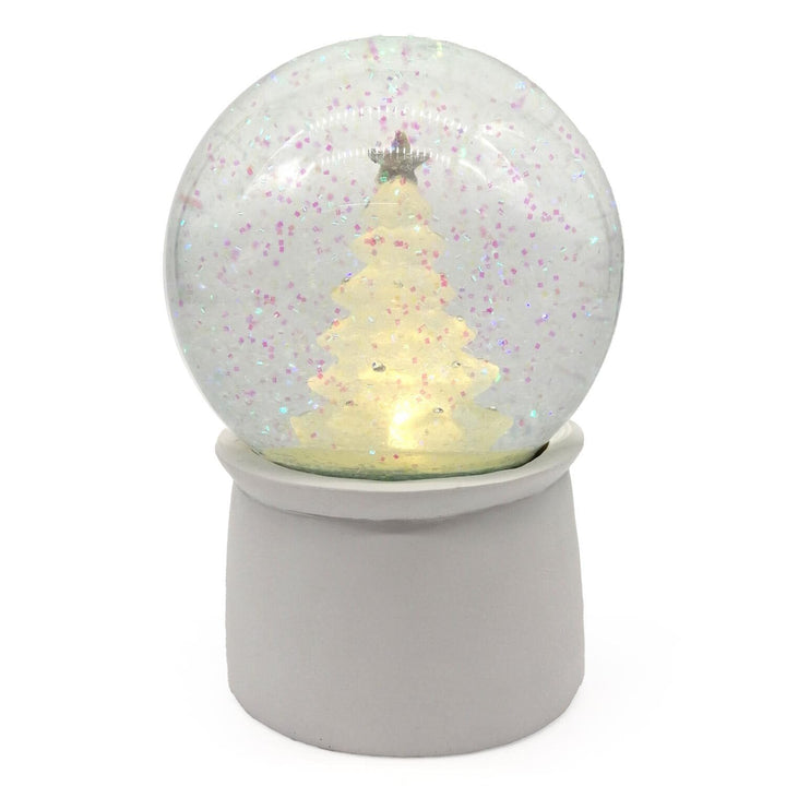 Mea-Living SCHNEEKUGEL Weihnachtsbaum mit LED Beleuchtung, weiss, Glitzer-Schnee, weihnachtliche Tan