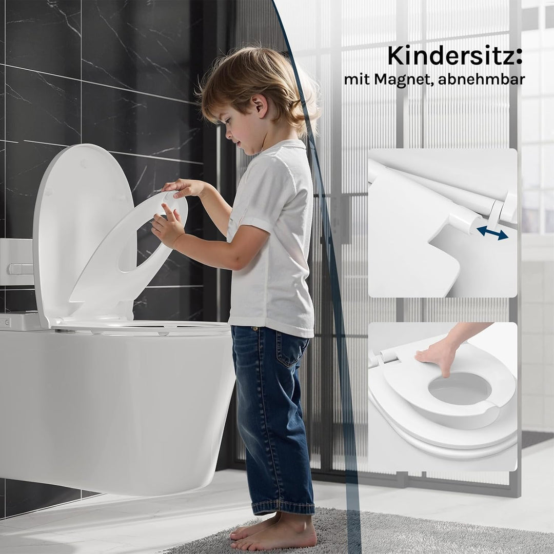 WOLTU WC Sitz Familien, Toilettensitz Kinder magnetisch, Toilettendeckel mit Absenkautomatik, Schnel