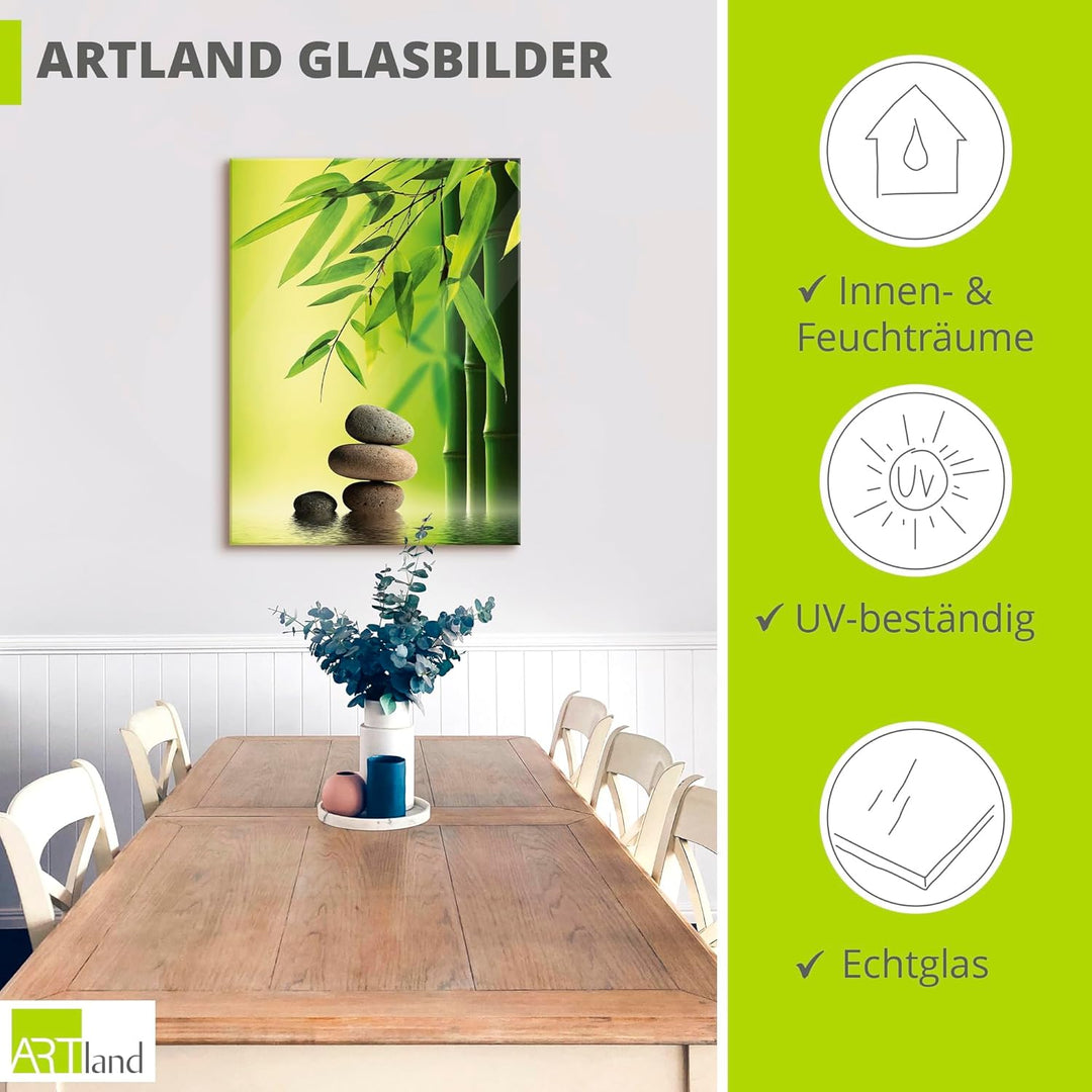 ARTland Glasbilder Wandbild Glas Bild einteilig 60x80 cm Hochformat Asien Wellness Zen Steine Spa Bl