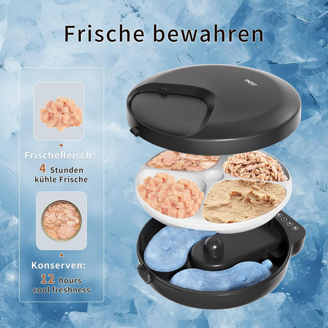 Nassfutterautomat, batteriebetriebener automatischer Katzenfutterautomat, 8oz*4 Mahlzeiten mit zeitg