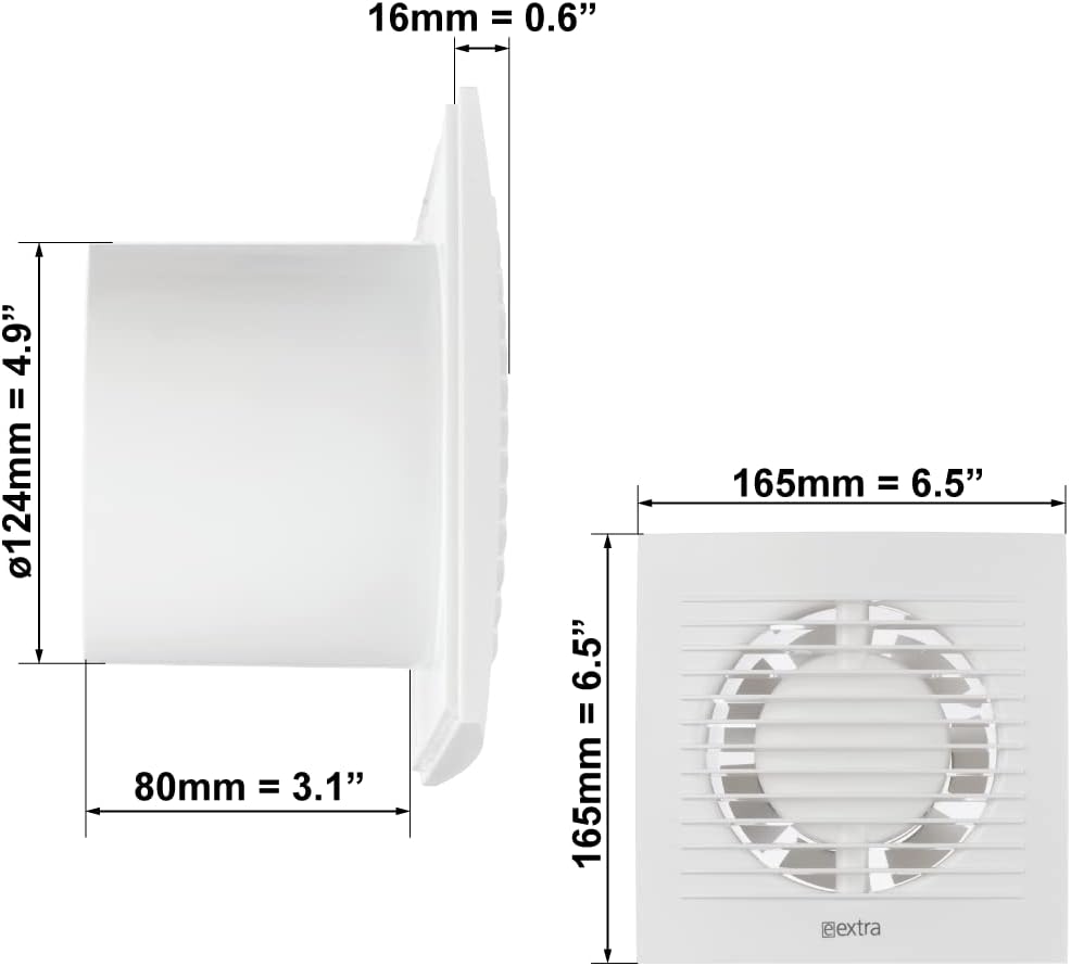 EUROPLAST Ø 125mm Wandventilator Lüfter Abluft Ventilator Küche WC Bad - mit Timer/Nachlauf - Kunsts