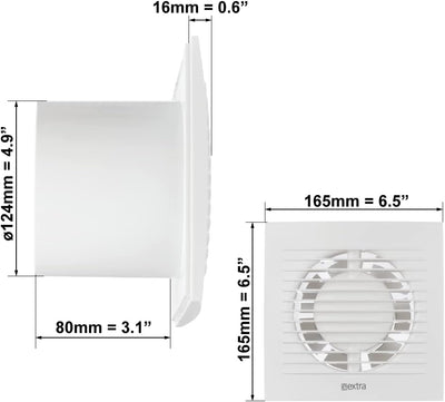 EUROPLAST Ø 125mm Wandventilator Lüfter Abluft Ventilator Küche WC Bad - mit Timer/Nachlauf - Kunsts