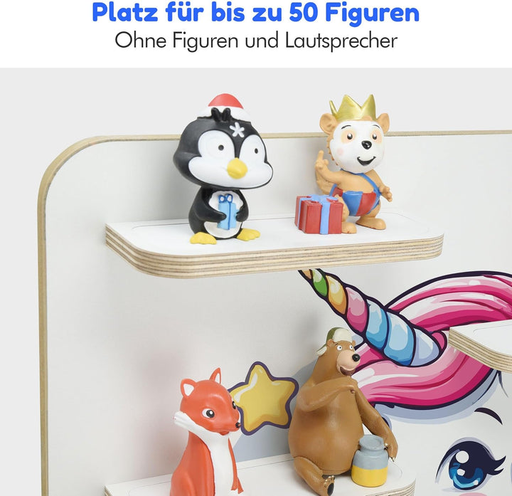 stadtecken Holzregal für Tonies &amp; Toniebox – Musikbox Wandregal aus 10mm Holz – Platz für 35-50 Figu