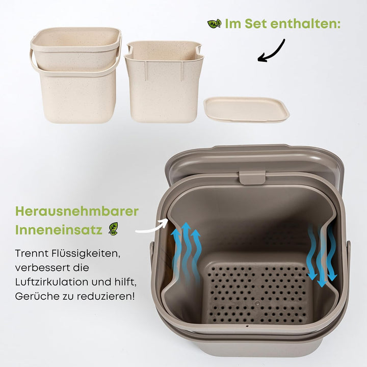Urbalive Design Biomülleimer Küche 8L mit herausnehmbarem Sieb - Komposteimer Küche mit Deckel - Kle