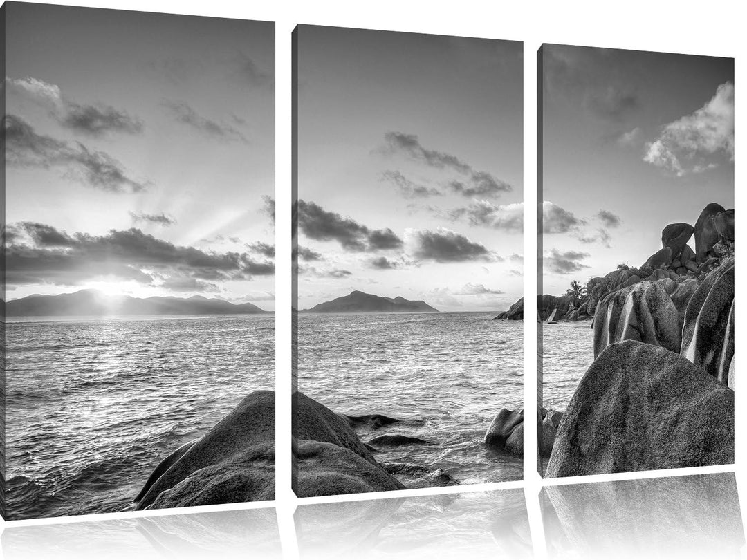 Pixxprint Sonnenuntergang Seychellen als Leinwandbild/Grösse: 3Teilig / Wandbild/Kunstdruck/fertig b