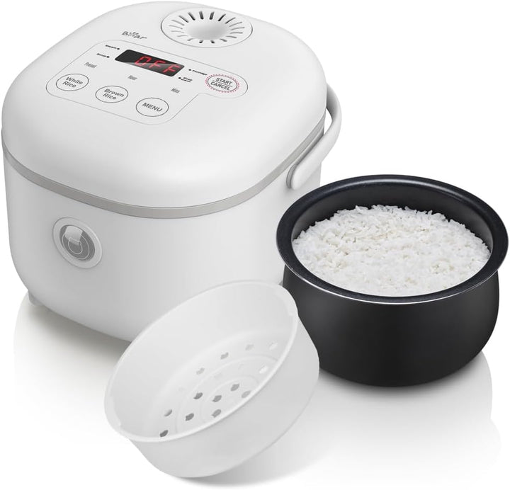 Bear Reiskocher Weiss 2L mit Dampfgarer, 6 Reiskochfunktionen mit braunem Reis, Dampf, Brei, Suppe,