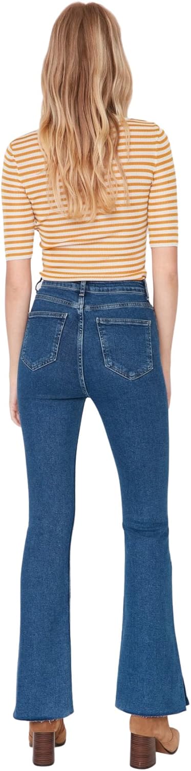 TRENDYOL Damen Herren Hoher Bund Flared Jeans 38 Navy Blue, 38 Navy Blue