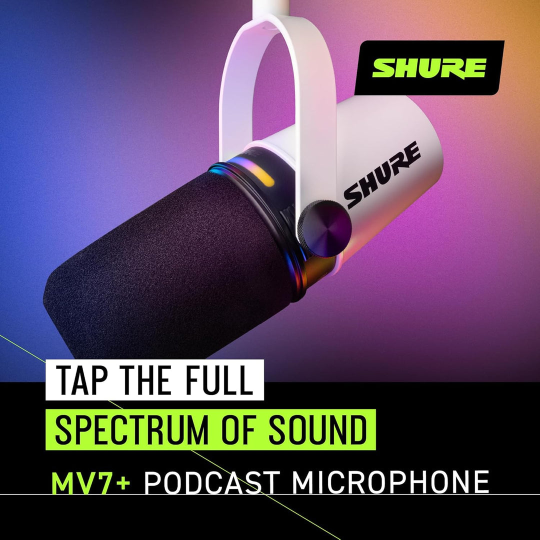 Shure MV7+ Podcast Mikrofon-Verbessertes Audio, LED-Touchpanel, USB-C- und XLR-Ausgänge, Auto-Level-