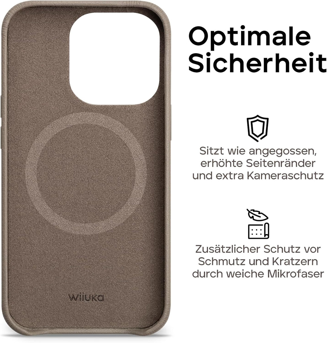 WIIUKA Hülle für iPhone 15 Pro Max, Leder aus Deutschland, Lederhülle extra Dünn, Premium Handyhülle