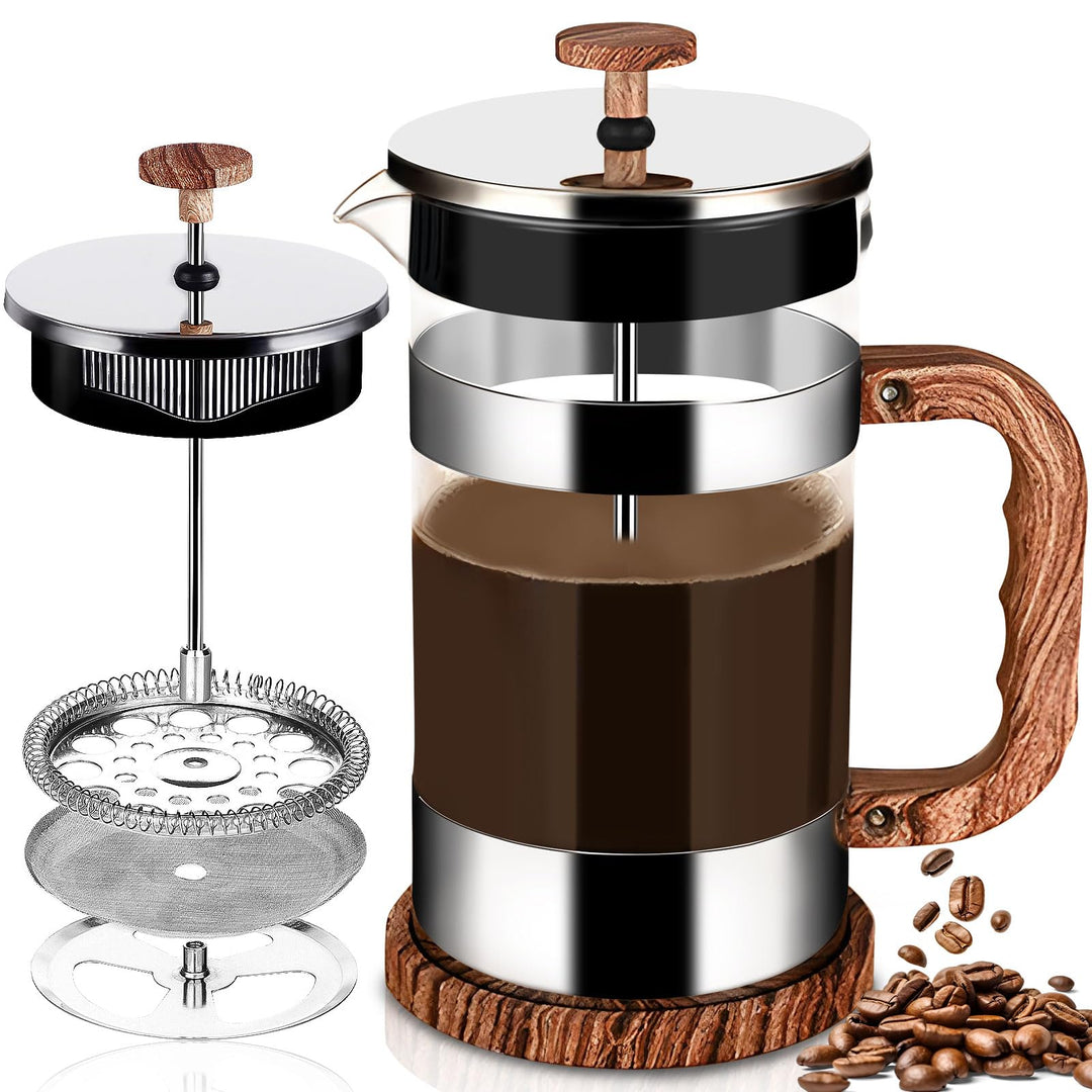 French Press Kaffeebereiter, 1000 ml Klein Kaffeepresse aus Edelstahlfilter und hitzebeständigem Gla