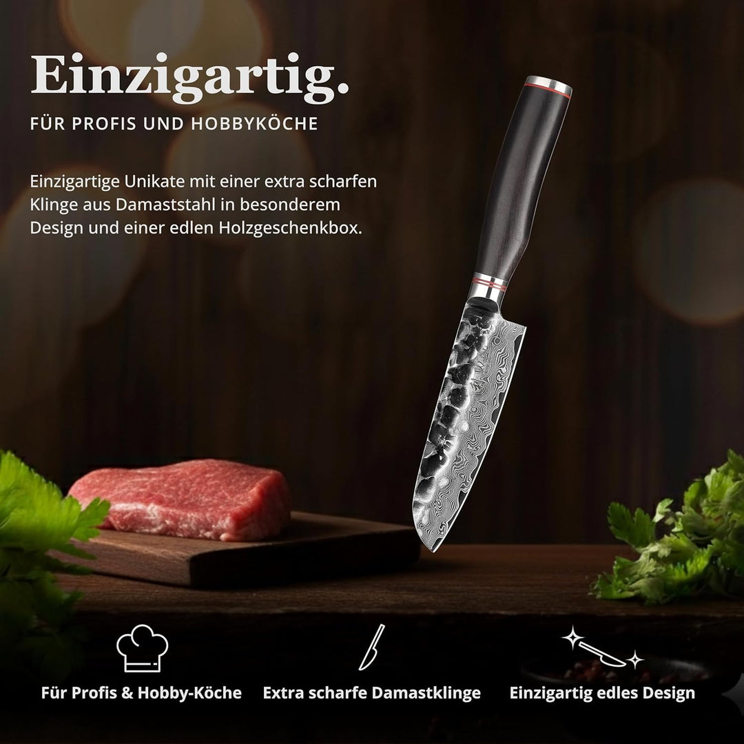 Wakoli Ebo Damastmesser kleines Santoku Messer extrem scharfe 12 cm Klinge aus 67 Lagen I Damast Küc