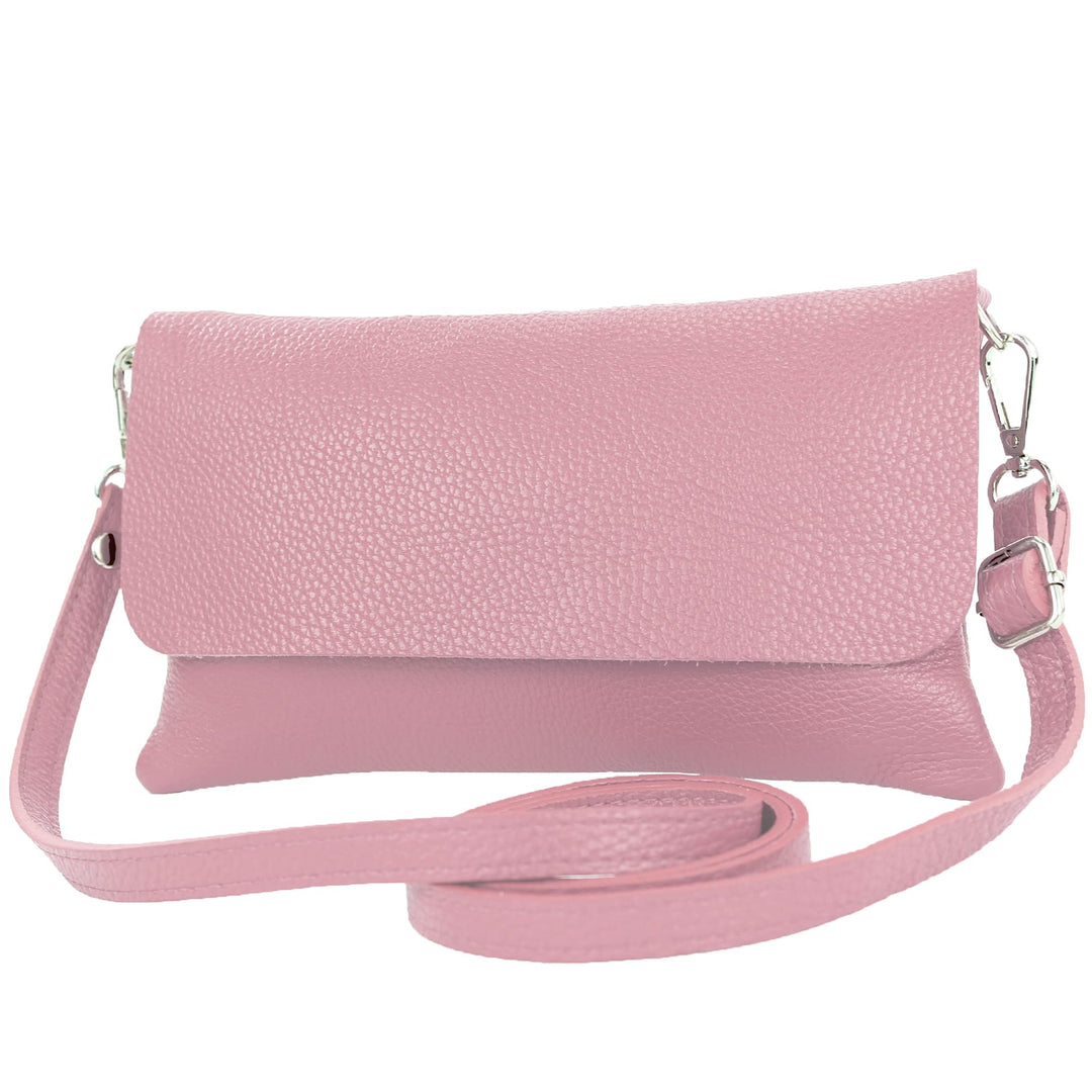 modamoda de - T226 - ital. Leder Clutch Umhängetasche Klein Small Altrosa, Altrosa