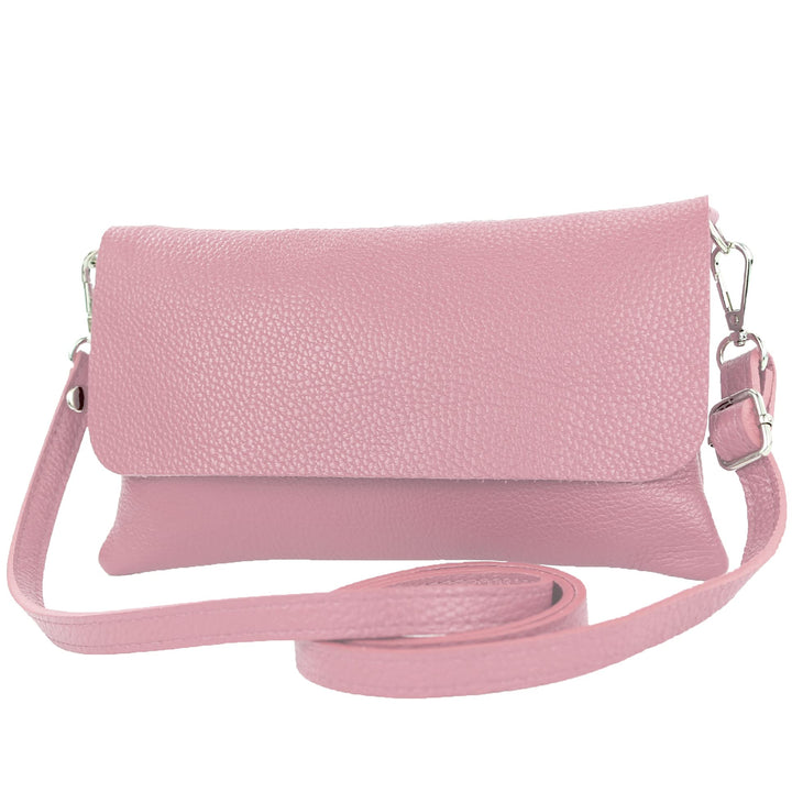 modamoda de - T226 - ital. Leder Clutch Umhängetasche Klein Small Altrosa, Altrosa