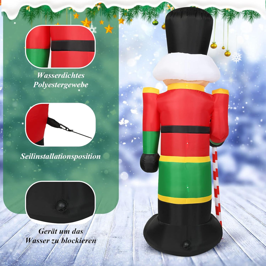 GOPLUS 240 cm Nussknacker Soldat, Aufblasbare Weihnachtsfigur, Weihnachtsdeko mit LED-Beleuchtung, m