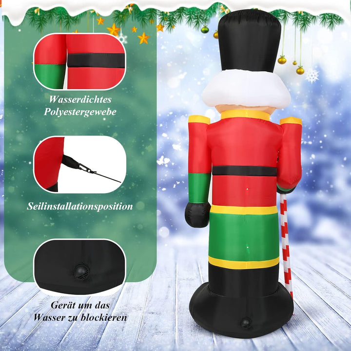 GOPLUS 240 cm Nussknacker Soldat, Aufblasbare Weihnachtsfigur, Weihnachtsdeko mit LED-Beleuchtung, m