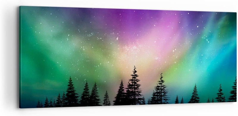 Wandbilder Dekoration Wohnzimmer Aurora Polar Nacht Panorama Bilder auf Leinwand 120x50cm Leinwandbi