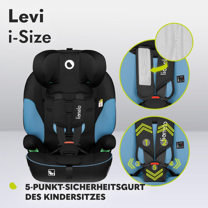 LIONELO LEVI I-SIZE 76-150 cm Kinderautositz, Gruppe 1 2 3, Seitenschutz, 10 Grad Kopfstützenverstel