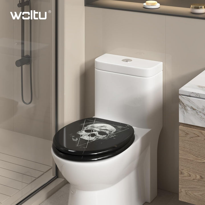 WOLTU Premium WC-Sitz Toilettensitz mit Absenkautomatik, MDF Holzkern, Softclose Scharnier, Desgin D