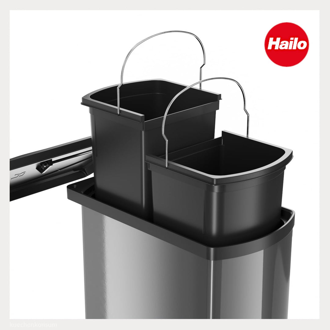 Hailo Abfallsammler 3416071 | Schwenkbarer Einbau-Mülleimer Duo 16 L | Für Schränke ab 45 cm Breite