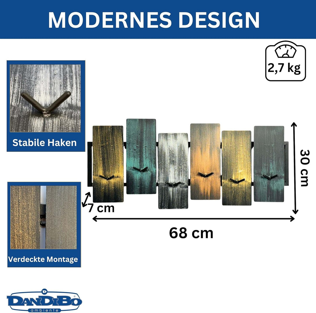 DanDiBo Garderobe Wand Schwarz Metall 96629 Wandgarderobe mit 12 Haken Modern Hakenleiste Garderoben