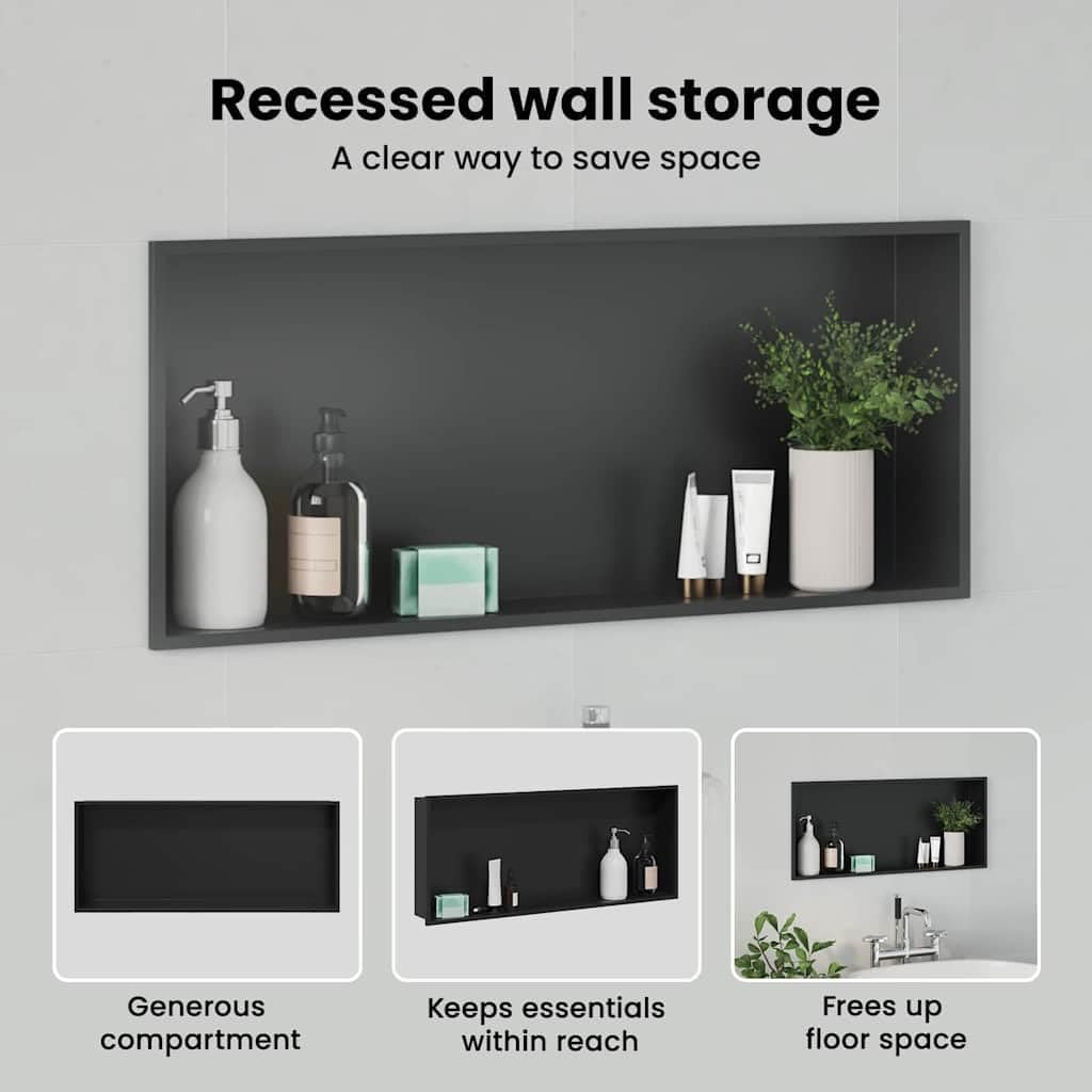 vidaXL Duschnische Schwarz 75 x 30 x 9,5 cm Edelstahl, Modernes Badezimmer-Design, rechteckige Dusch