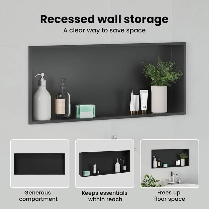 vidaXL Duschnische Schwarz 75 x 30 x 9,5 cm Edelstahl, Modernes Badezimmer-Design, rechteckige Dusch