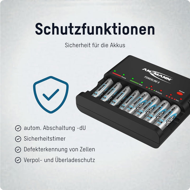 ANSMANN Akku-Ladegerät zum Laden & Entladen von 8X AA/AAA NiMH Akkus - 8-Fach Batterieladegerät mit