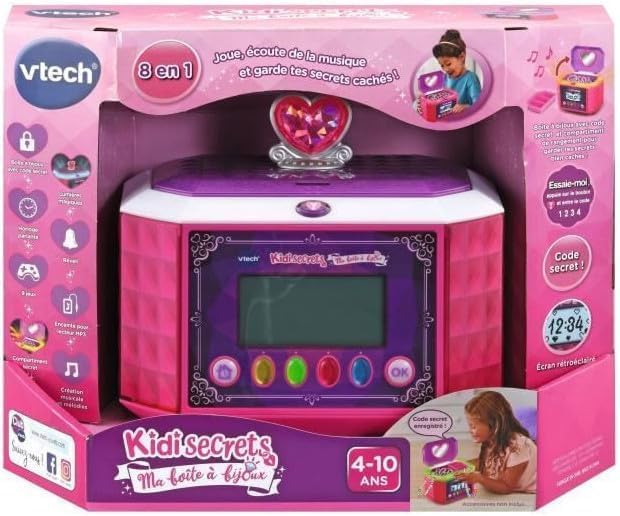 VTech - KidiSecrets, Meine Schmuckschatulle in Rosa, 8 in 1 mit Code, Lautsprecher, 9 Spiele, elektr