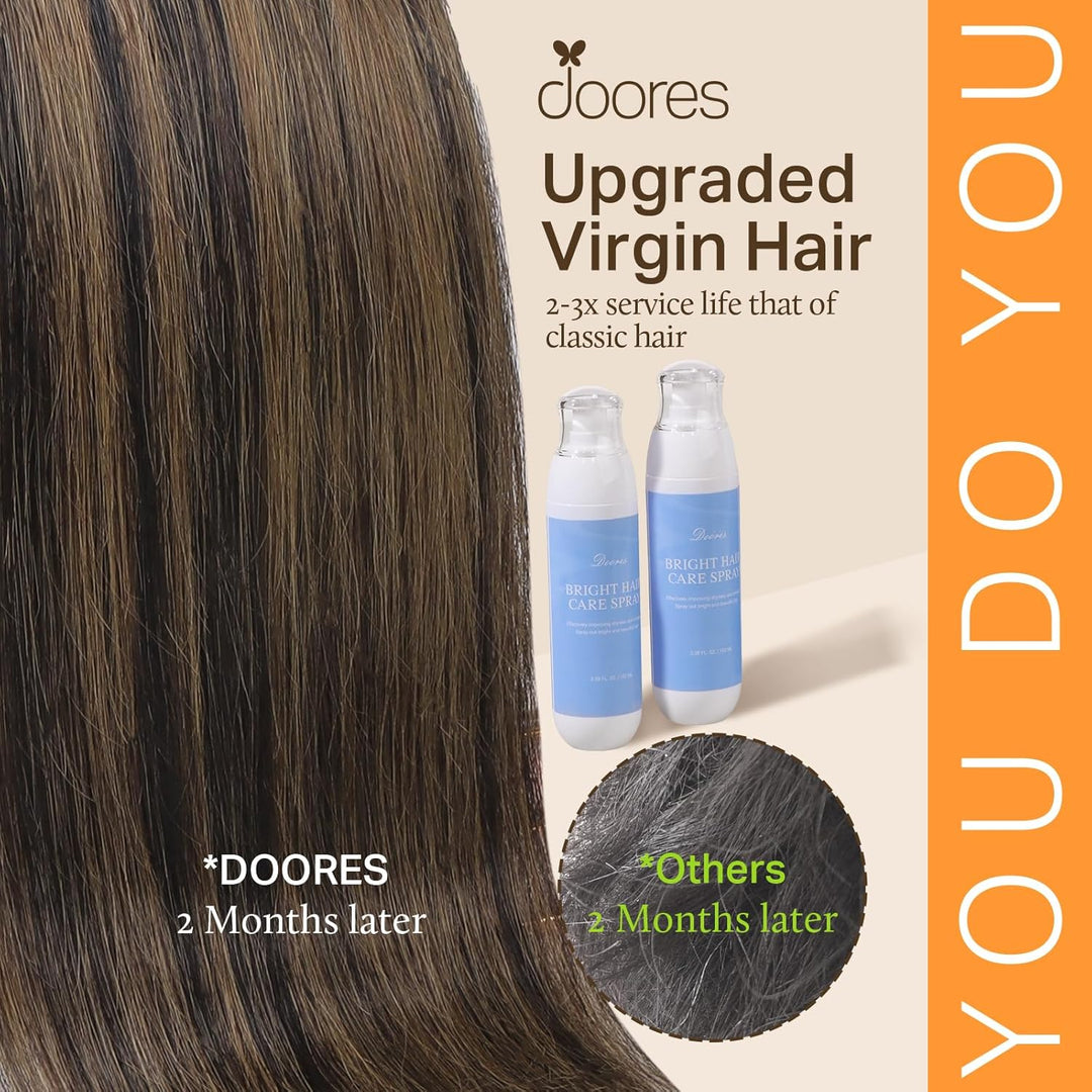 DOORES Clip in Extensions Echthaar, Balayage Natürliches Schwarz bis Chestnut Braun 35cm 14 Zoll 7 S