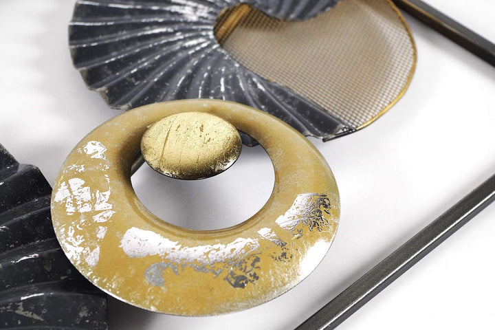 Kobolo Wandbild Wanddeko Metallbild 3D-Bild - SEASHELL -anthrazit weiss gold- ca 28x75 cm