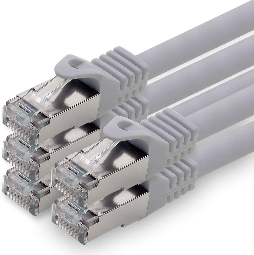 1aTTack.de 10m - grau - 5 Stück CAT.7 Netzwerkkabel Patchkabel SFTP PIMF LSZH Gigabit Lan Kabel 10Gb