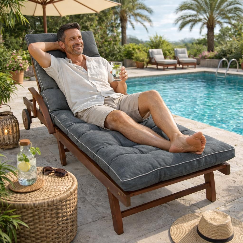 sunnypillow Liegenauflage 200 x 60 - Auflage für Gartenliege extra dick 13cm - Outdoor, wasserdicht,