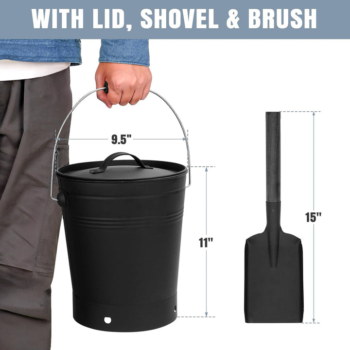 INNO STAGE Ash Eimer mit Deckel und Holzgriff Kohleschaufel, Aschenträger Pail Kamin Werkzeuge, Feue