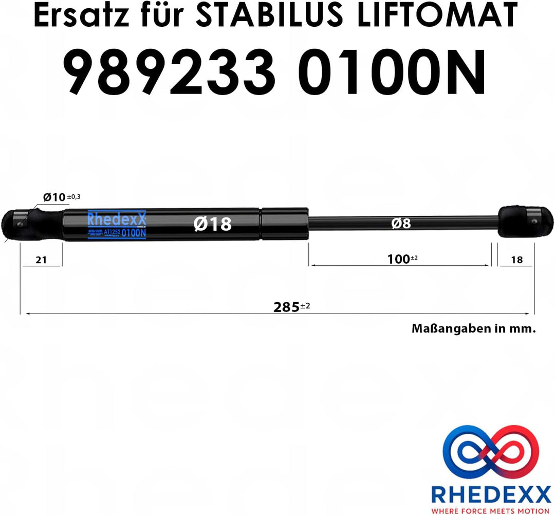 Gasdruckfeder Ersatz für Stabilus Lift-O-Mat 989233 0100N RhedexX® Gasdruckdämpfer mit dynamischer D