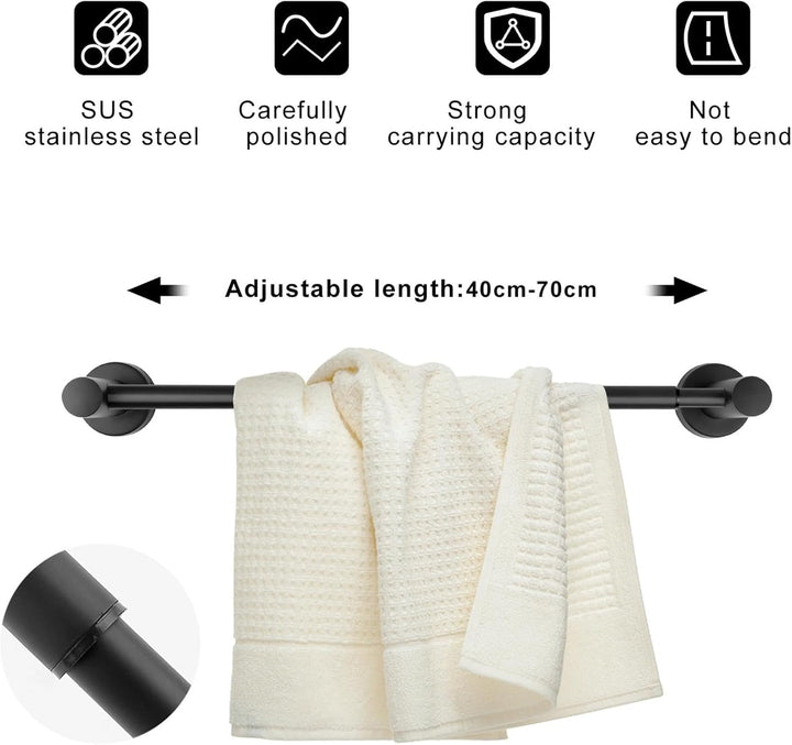 Handtuchstange Verstellbar, WJUAN Handtuchstange schwarz Mattlack verstellbar von 43 cm bis 72 cm, 3