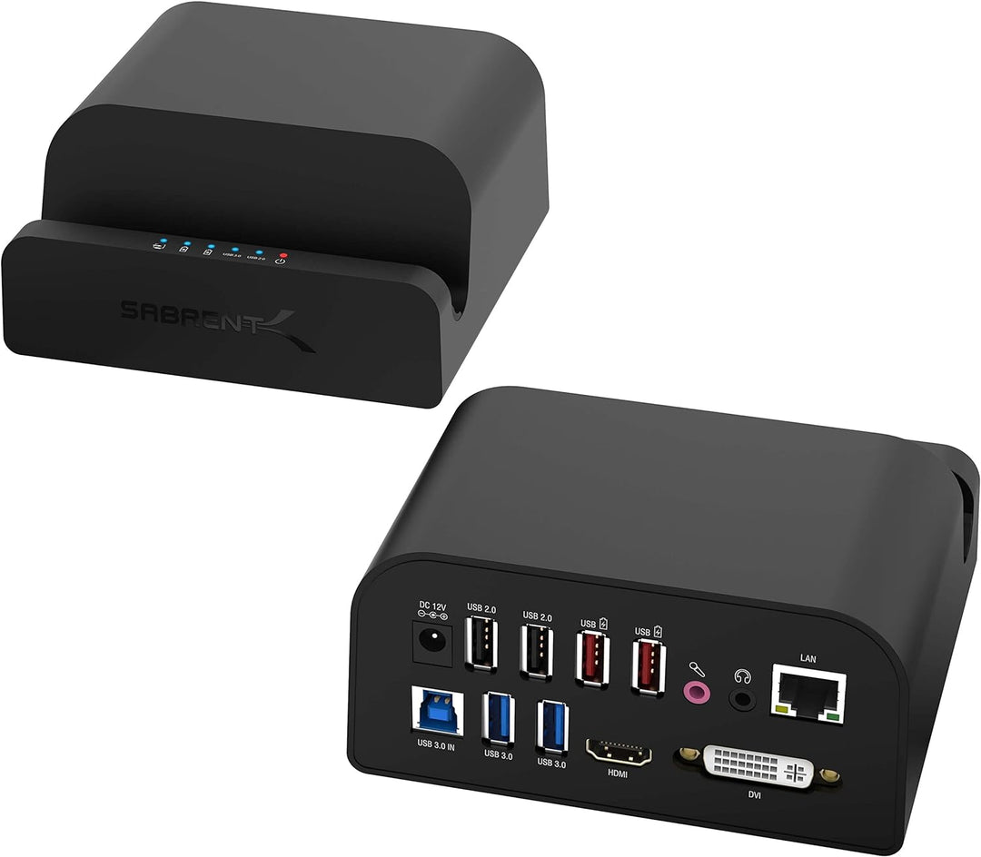 SABRENT USB Docking Station mit Netzteil, 2 Videoausgang (HDMI und DVI), RJ45 Ethernet, Audio, 4 USB