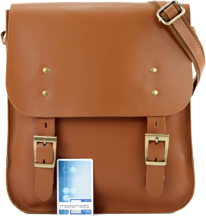 modamoda de T109 Unisex Leder Umhängetasche Messenger Bag handmade in Italy Camel, Camel