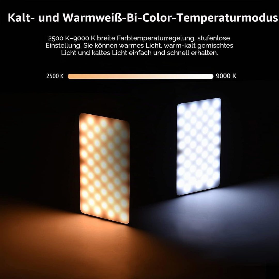 Video Licht RGB, Andoer LED Videoleuchte mit 3100 mAh Akku,Mini Kamera Licht,Dimmbare 2500K-9000K,Wi