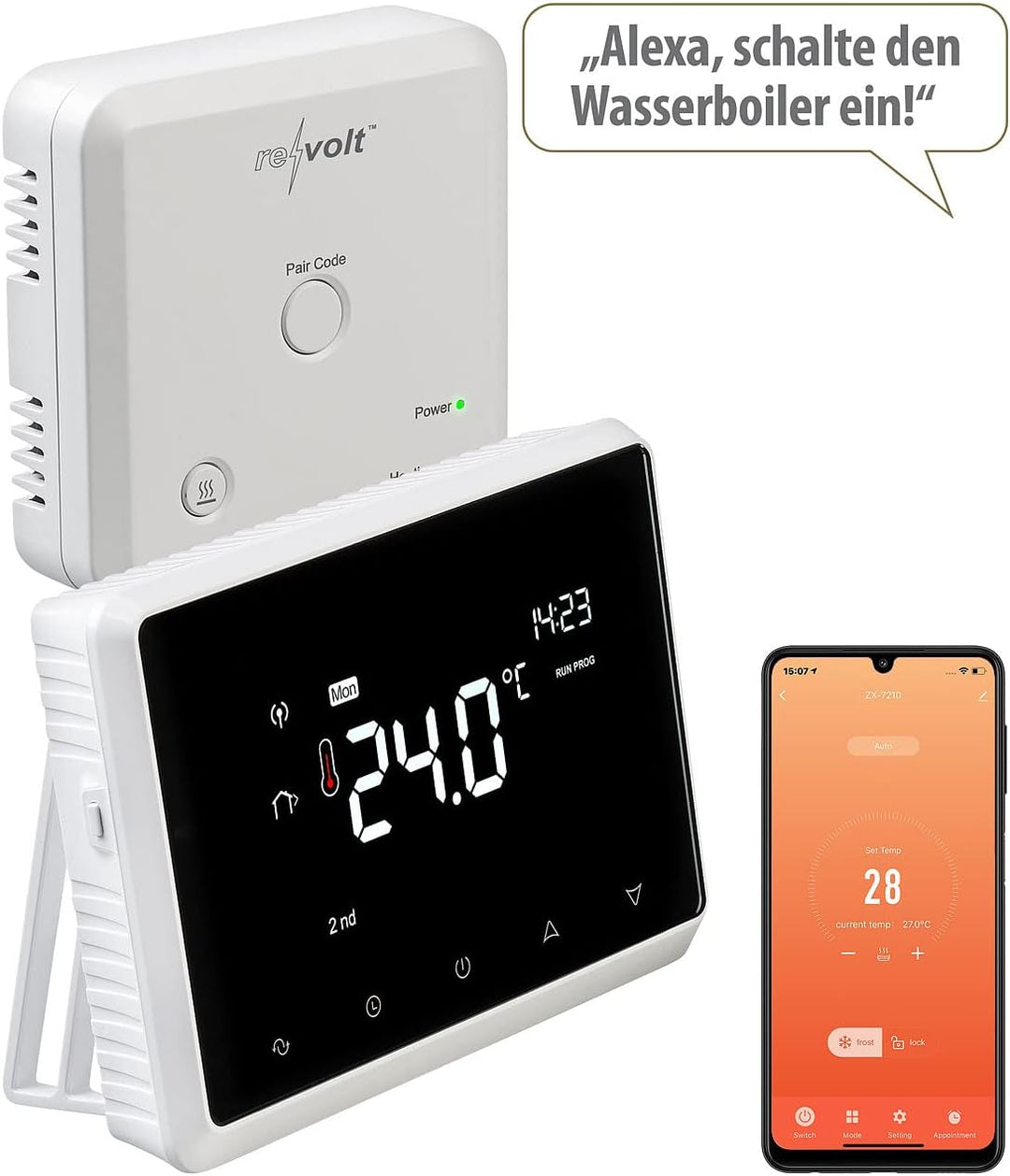revolt Funk Raumthermostat: Funk-Thermostat mit WLAN und App für Gastherme und Wasserboiler (Raumthe