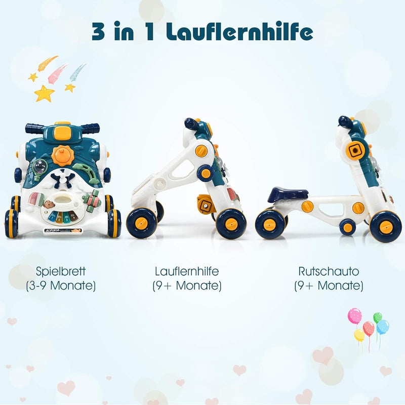 GOPLUS 3-in-1 Lauflernwagen, als Spielzentrum Lauflernhilfe Rutschauto, Abnehmbares Spielbrett, mit