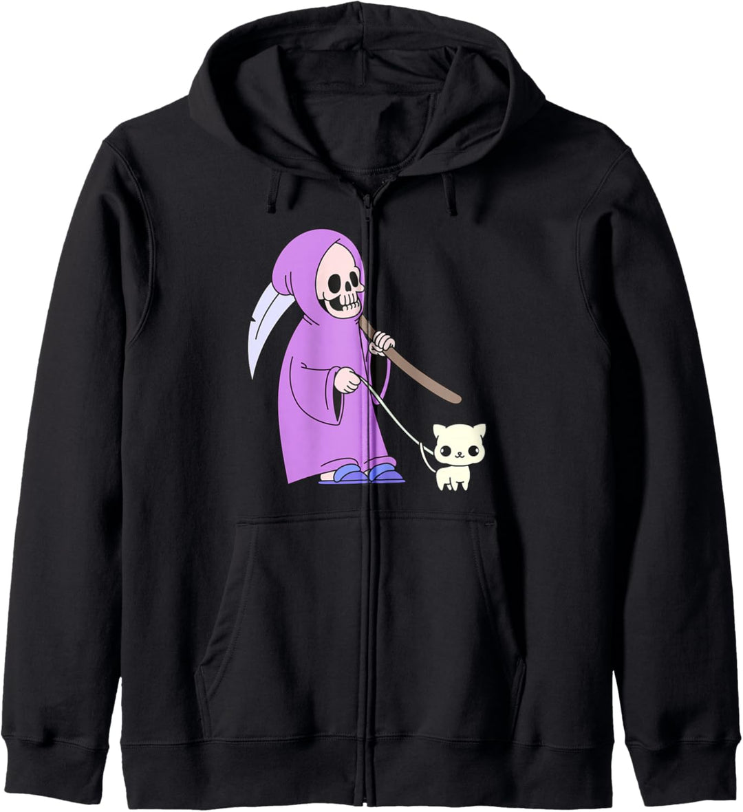 Kawaii Sensenmann Pastell Gothic Ästhetik Grim mit Hausschuhen Katze Kapuzenjacke
