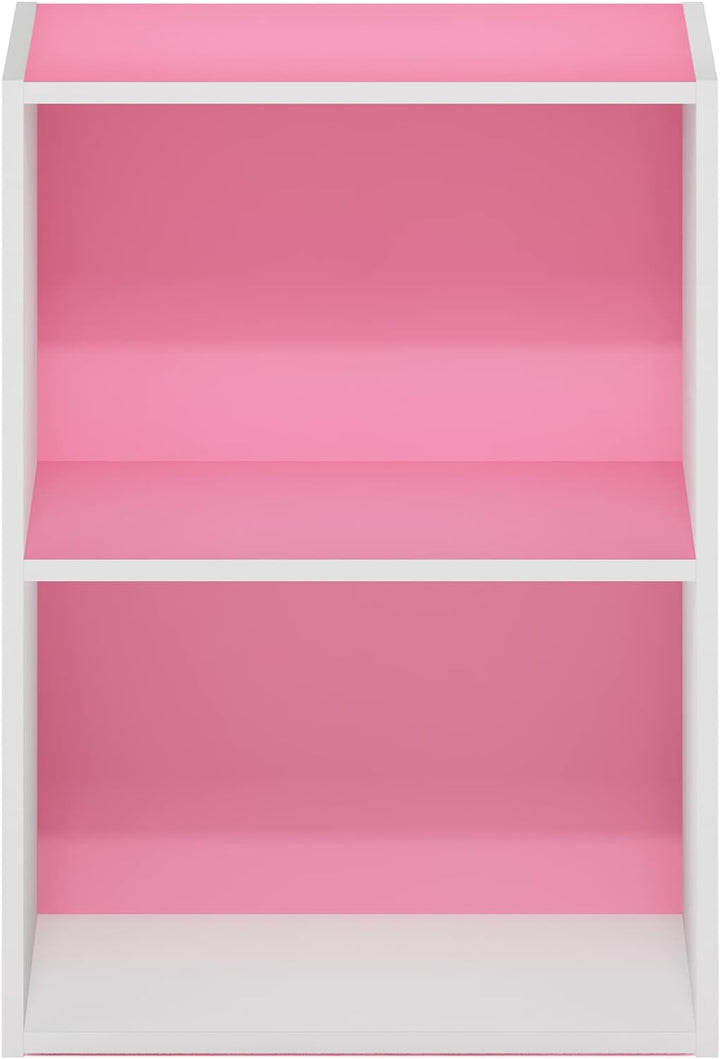 Furinno Luder Bücherregal 2-stöckig Rosa Weiss Weiss/Rosa 23.7(D) x 39.5(W) x 53.9(H) cm, Weiss/Rosa