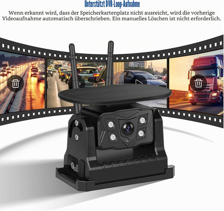 CAMECHO [Solar] Rückfahrkamera Kabellos mit 10.1 Zoll Monitor Touchscreen, 10000 mAh Magnetische 720